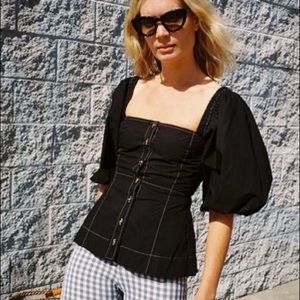 Ganni puff shoulder blouse